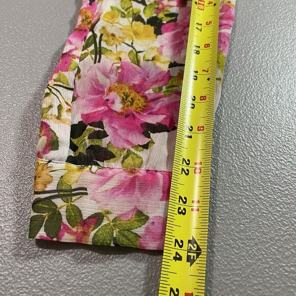 KUT FROM THE KLOTH Sheer Blouse Floral Button Roll Tab Long Sleeve Womens L Pink - Picture 9 of 12